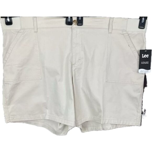 Lee Plus 26W Eggshell Button Zip Front Elastic Waist Back Pockets Utility Shorts - Picture 2 of 4